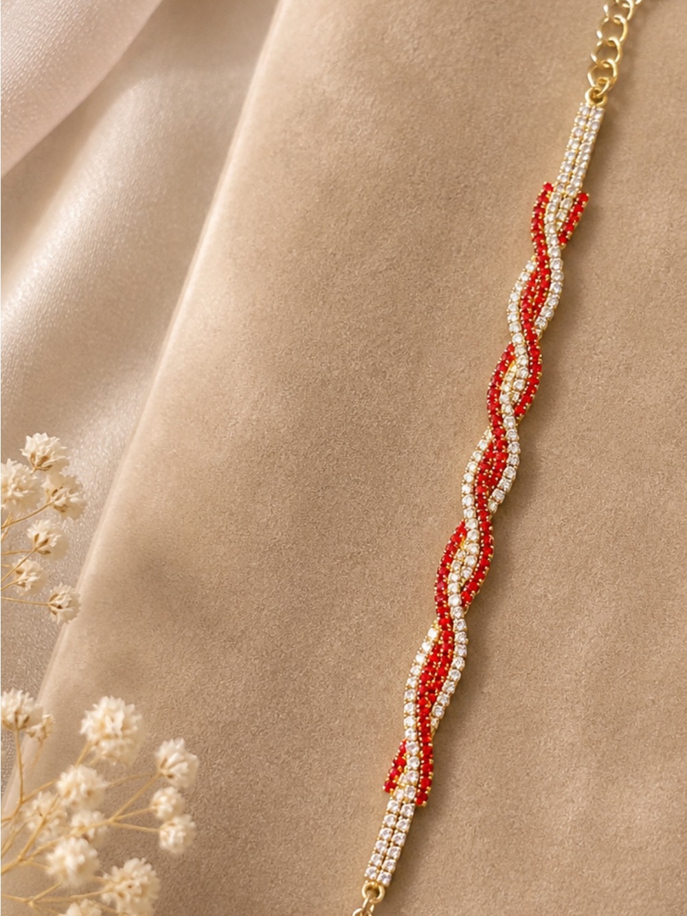 Gold and Red Twisted Crystal Bracelet - Women's Jewelry